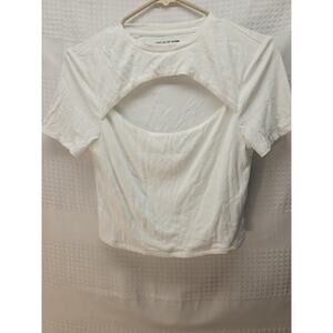 For Luv Of Denim Cropped Ribbed Baby Tshirt White Short Sleeve Womens Medium